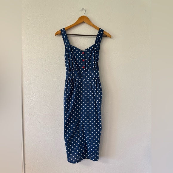 April Cornell Navy Polka Dot Midi Dress, Size Small - Picture 8 of 8